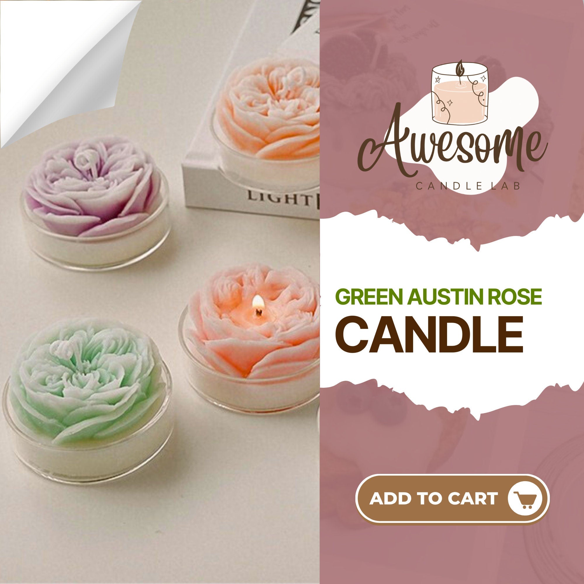 Green Austin Rose  I sweet candles I homemade candles I shaped candles dessert candles cool candles valentines day gift box